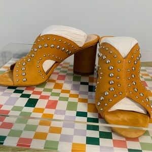 Vince Camuto Studded Suede Mustard Yellow Mules